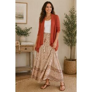 89th Madison Rust Open Front Cardigan Womens Size M Lightweight Draped Sweater